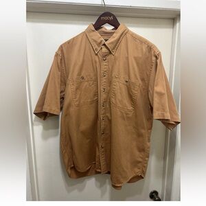 Vintage Scandia Woods Denim Shirt Tan Orange Button Down Pockets Mens Size XL